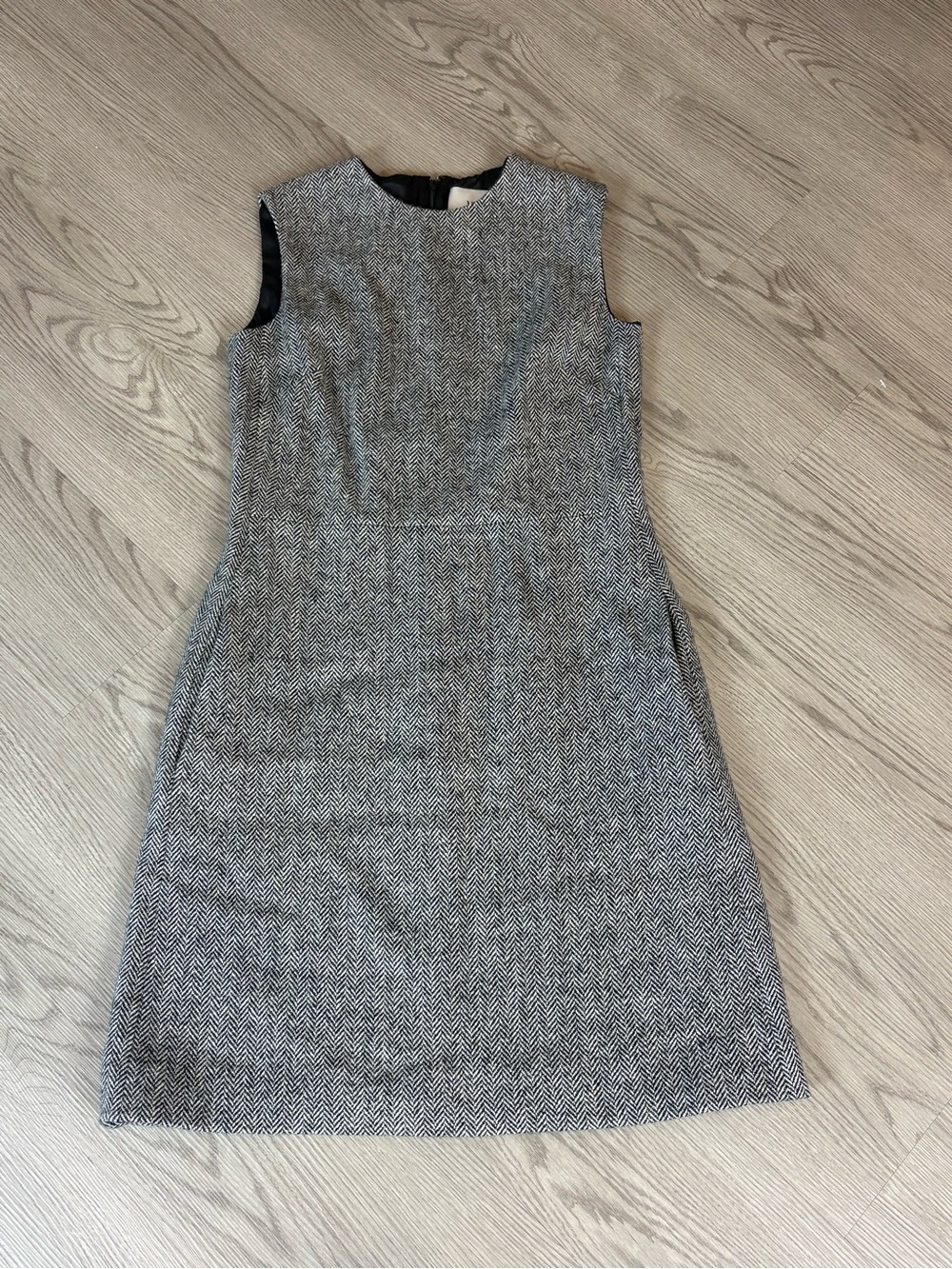 Valentino Gray Herringbone Sleeveless Midi Dress